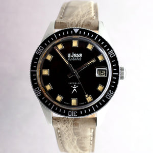 LeJour 17 Jewel Automatic Incabloc Vintage Dive Watch Made in Switzerland Circa 1960