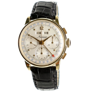 Minerva Solid Gold Triple Date Chronograph Watch