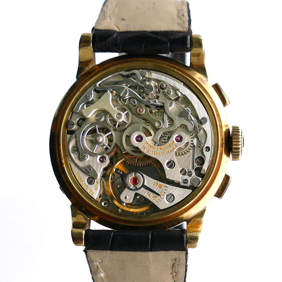 Minerva 18K Solid Gold Chronograph with Box – Timeplex