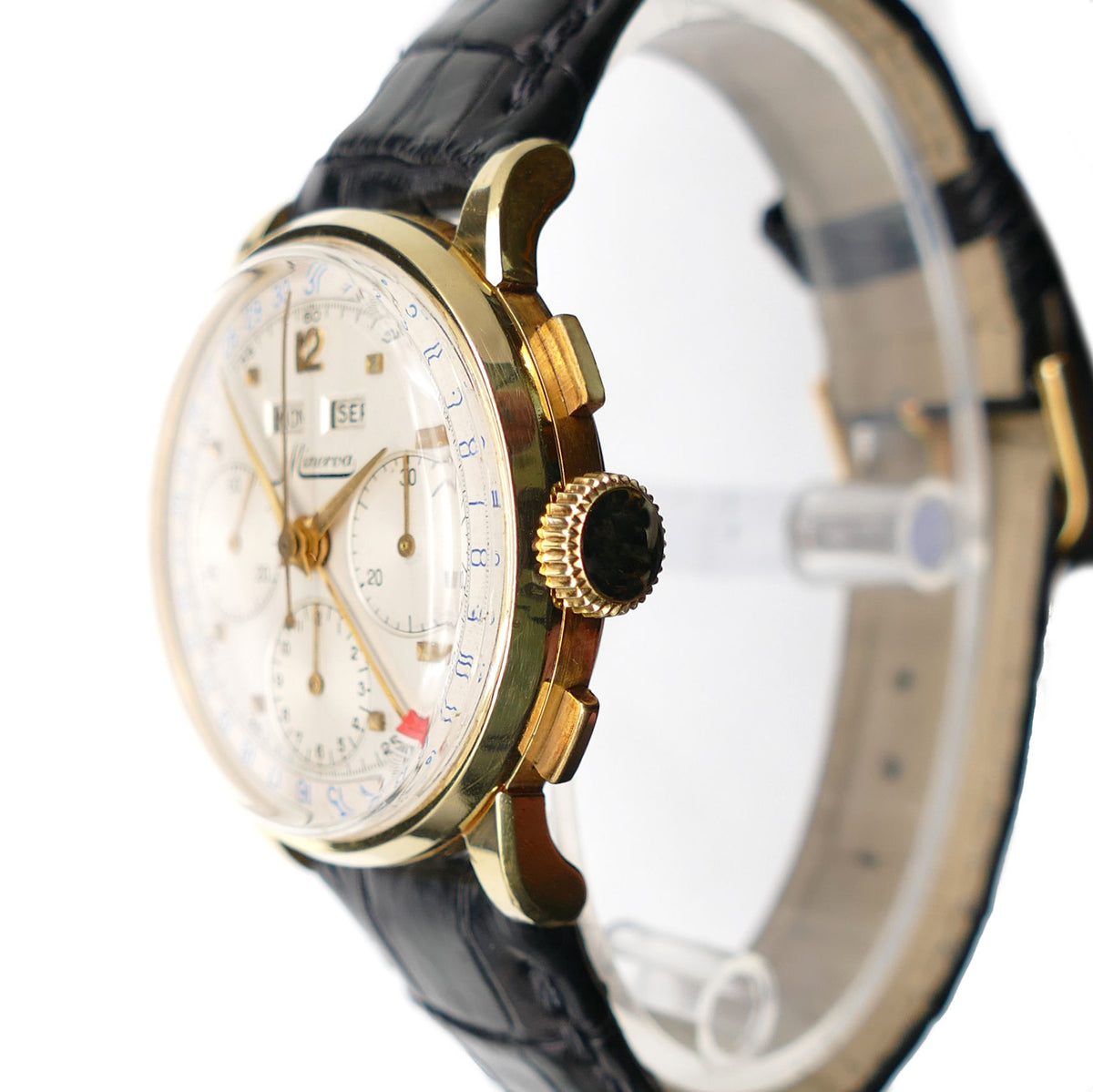Minerva 18K Solid Gold Chronograph with Box – Timeplex