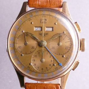 Heuer 2558 LNIB 18K Valjoux 72c Triple Date Vintage Chronograph Watch Timeplex