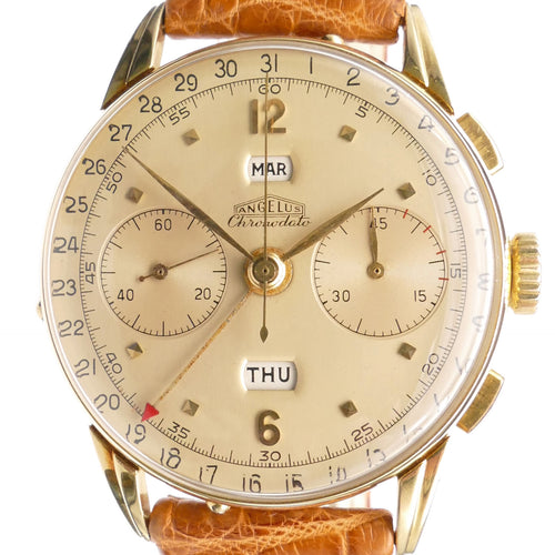 Angelus Chronodato 18K Solid Gold Vintage Chronograph Watch