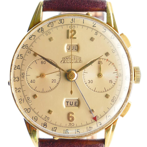 Angelus Chronodato Large 38mm Solid 18K Gold Triple Date Chronograph
