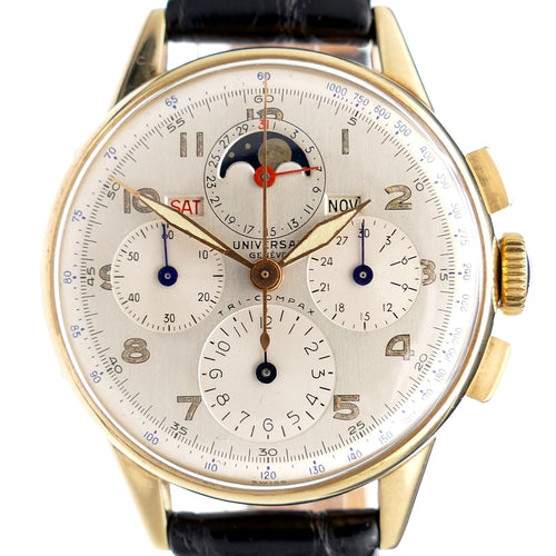 Universal Geneve 52202 Tri-Compax 14K Solid Gold Moonphase Chronograph